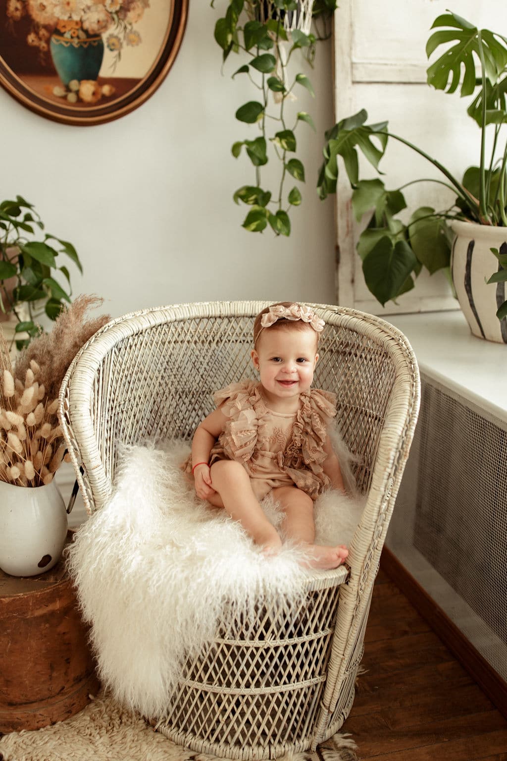 baby in vintage chair