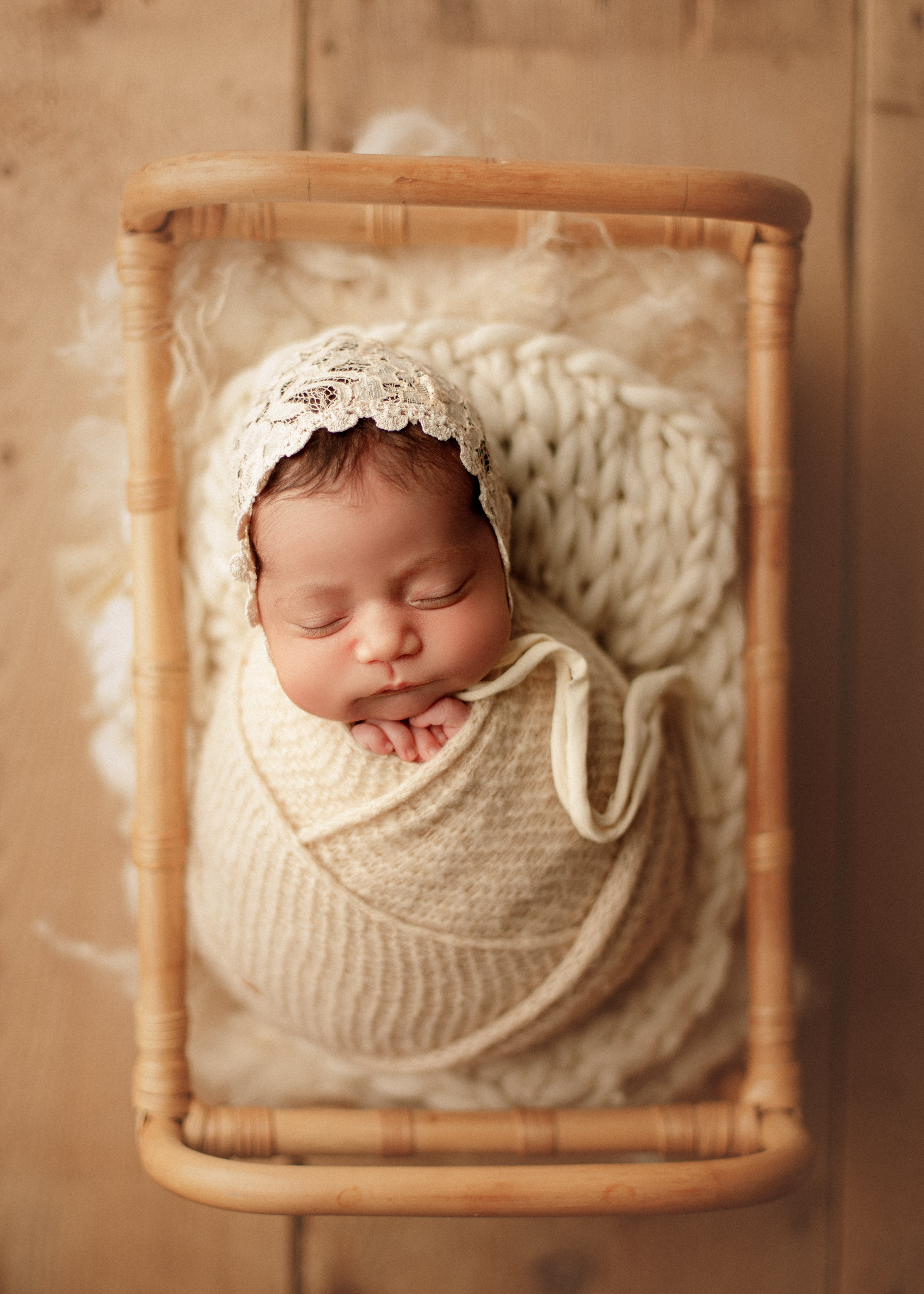 baby girl in basket newborn session Chicago