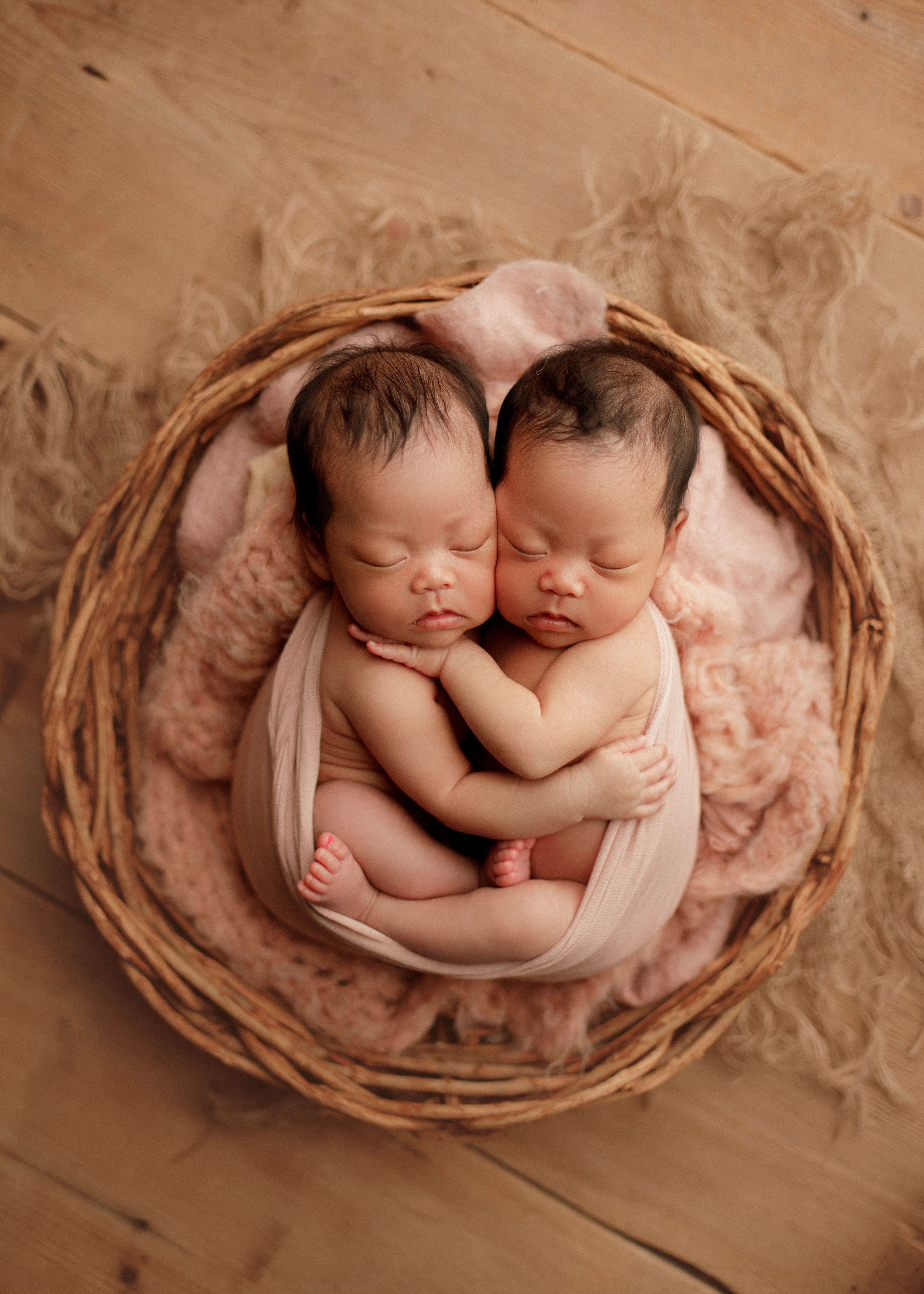 newborn twin sisters at Chicago photo studio